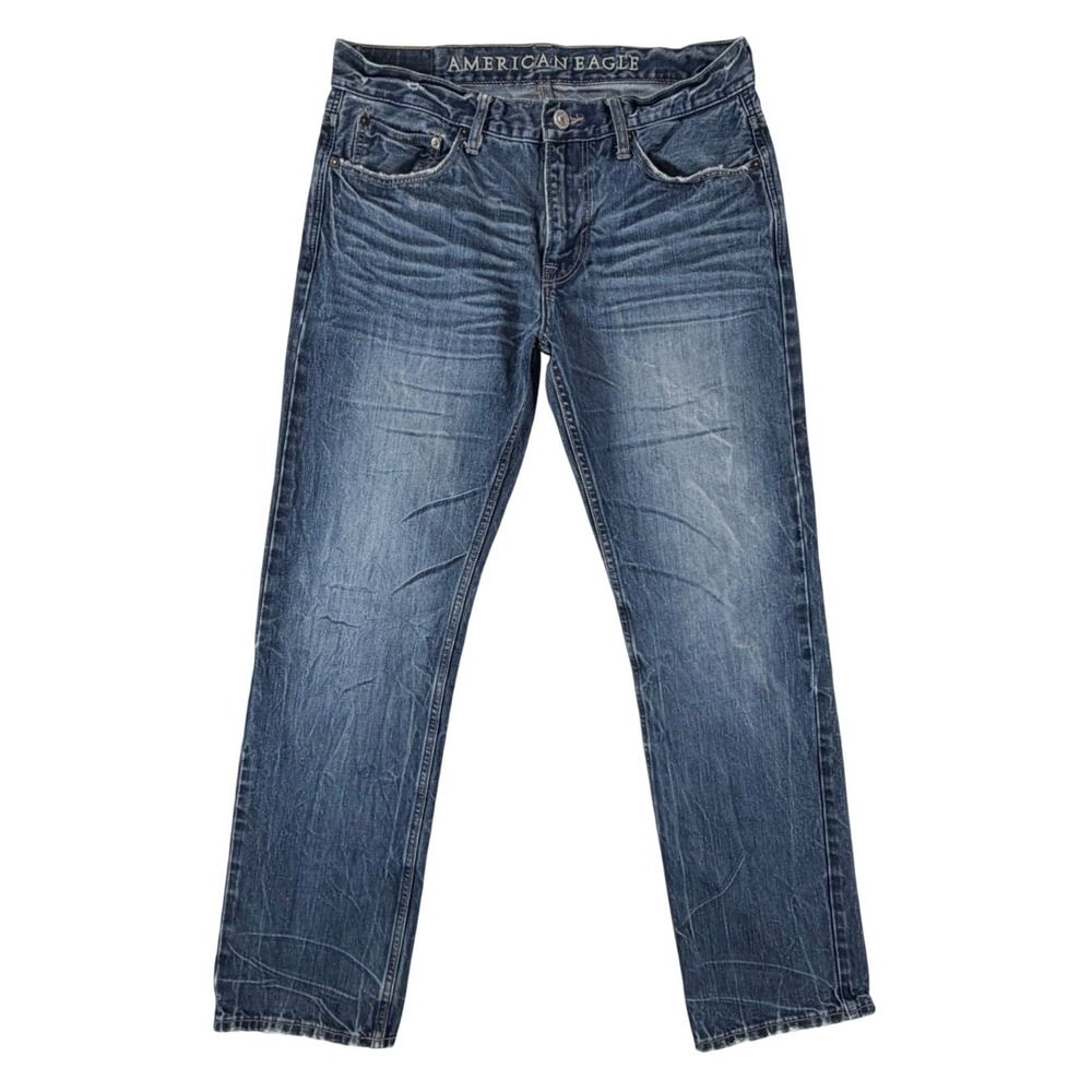 American Eagle Mens Straight Leg Blue Jeans Medium Wash Distressed 32x32
